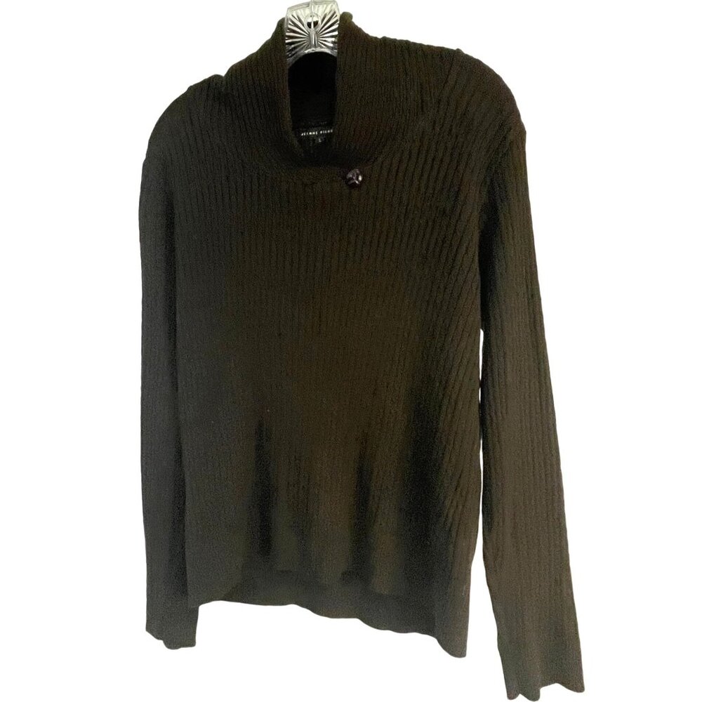 Jeanne Pierre brown sweater ribbed design Large 36" sleeve 23.5" length 40" READ